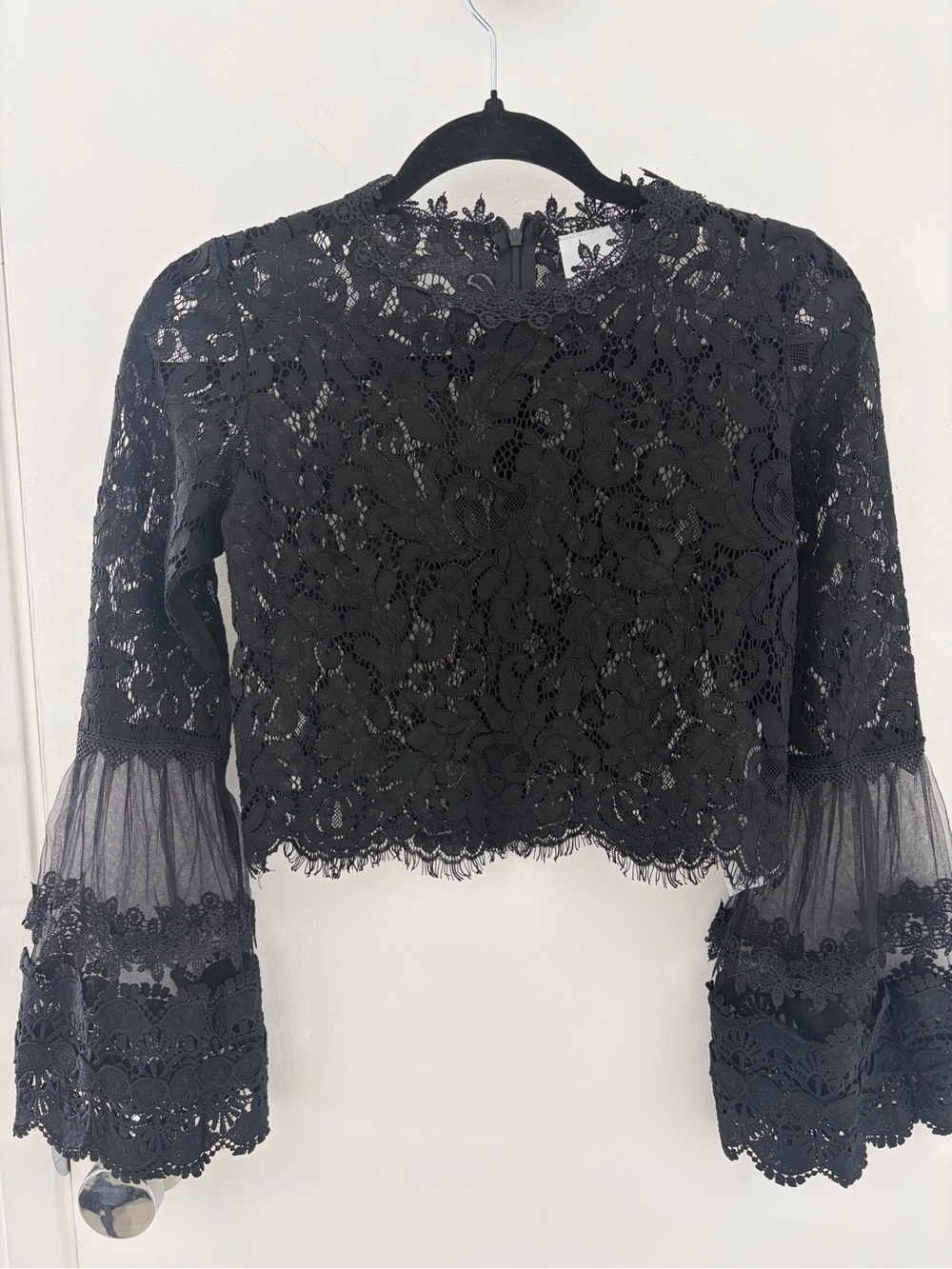 Skylar + Madison Black Floral Lace Bell Sleeve Blouse - Picture 5 of 6